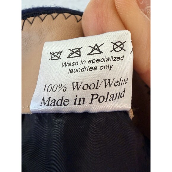 Sterkowski Wool Newsboy Cap Navy Blue Baker Boy Hat Leather Trim Poland 20.5” main image 4